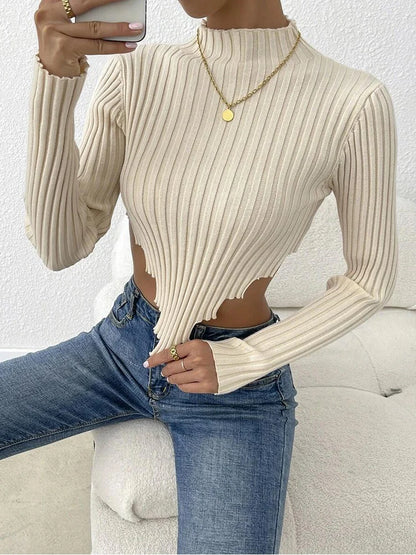 2023 Autumn Winter Women Sexy Knitted Basic Sweaters Jumper Solid Crop Tops Bodycon Slim Long Sleeve Turtleneck Pullover