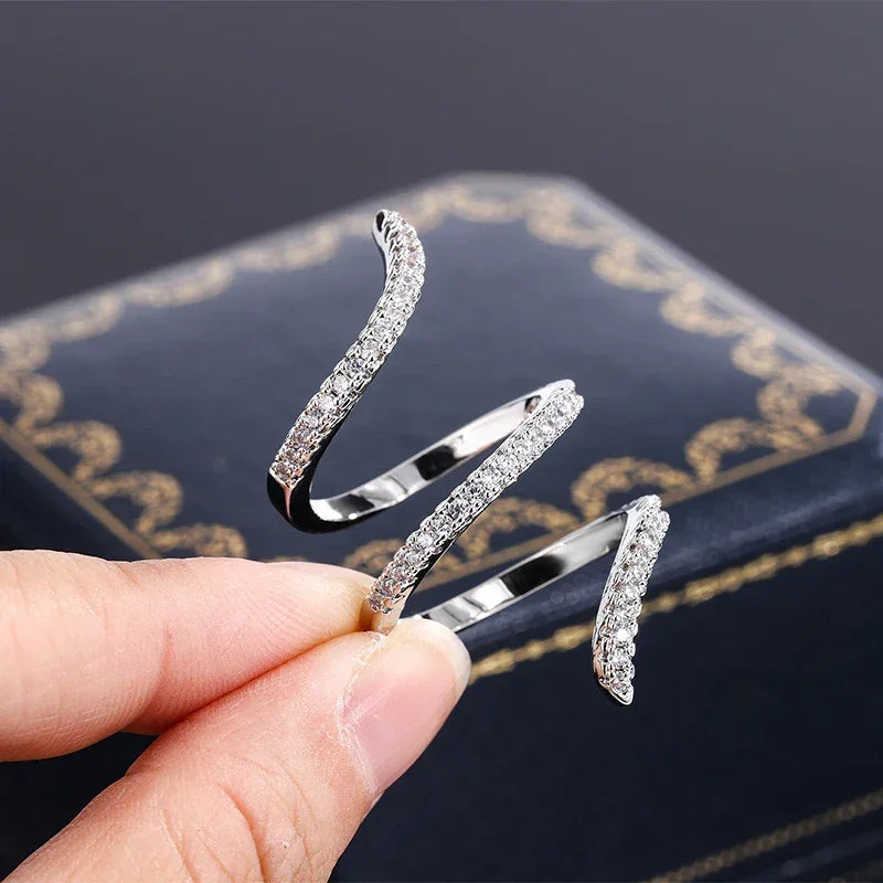 New Fashion 925 Silver Ring Geometric Zircon Ring Irregular Line Ring Personality Simple Engagement Wedding Jewelry LUXLIFE BRANDS