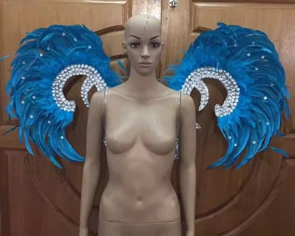 Showgirl Feather Wing Backpiece with Rhinestone Scroll Frames