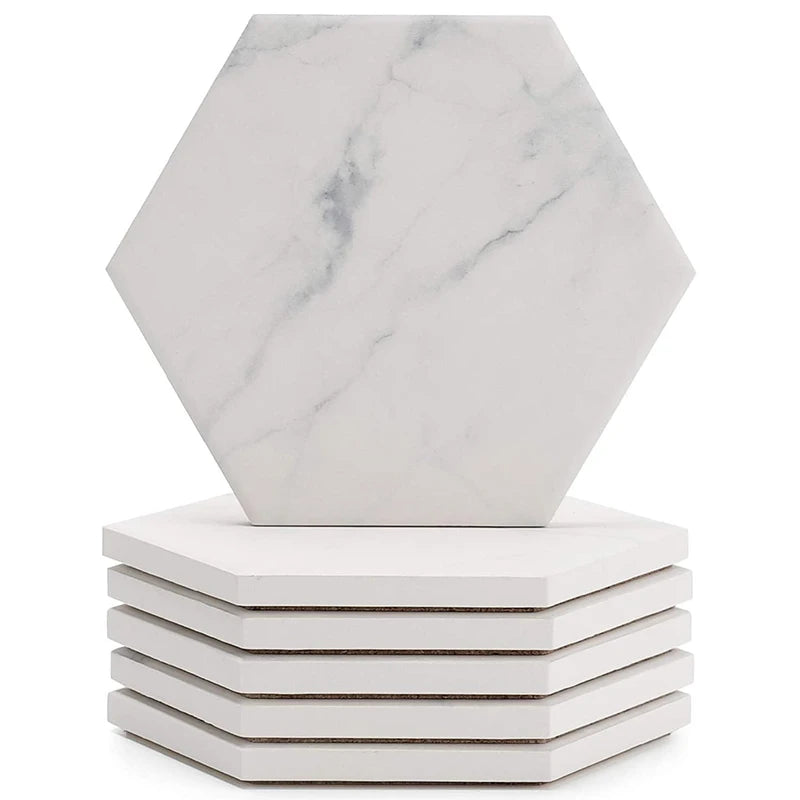 Marble Pattern Coaster with Cork Base 6PC