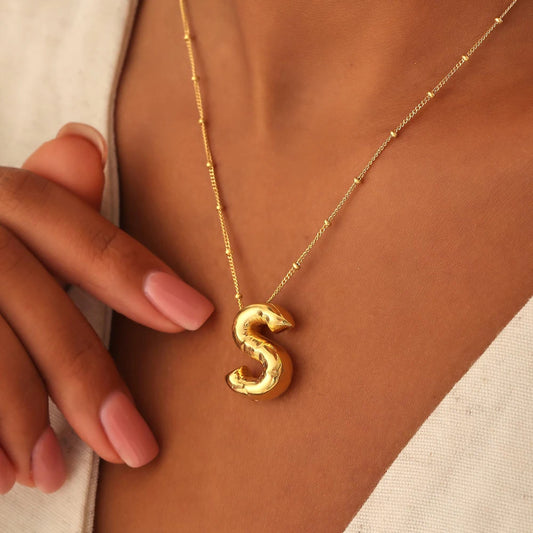 Vintage Stainless Steel Balloon Bubble Chunky Letter Necklace for Women 18K Gold Plated Initial Necklaces Collar Jewelry Gift LUXLIFE BRANDS