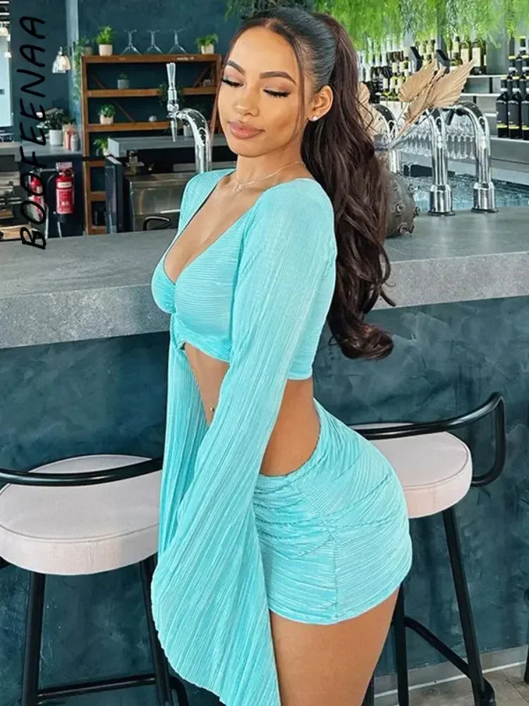 Destiny Beach Club Flared Long Sleeve Top & Skirt Set LUXLIFE BRANDS