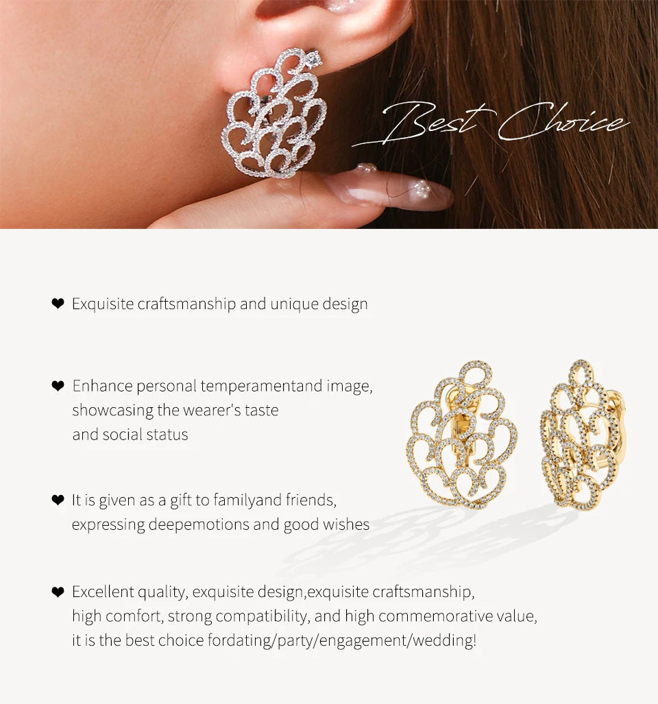 ATTAGEMS Snowflake Women's Earrings For Party S925 Silver Moissanite Earrings D VVS1 Yellow Gold Plated Gifts Sparkling Jewelry Luxlife Brands
