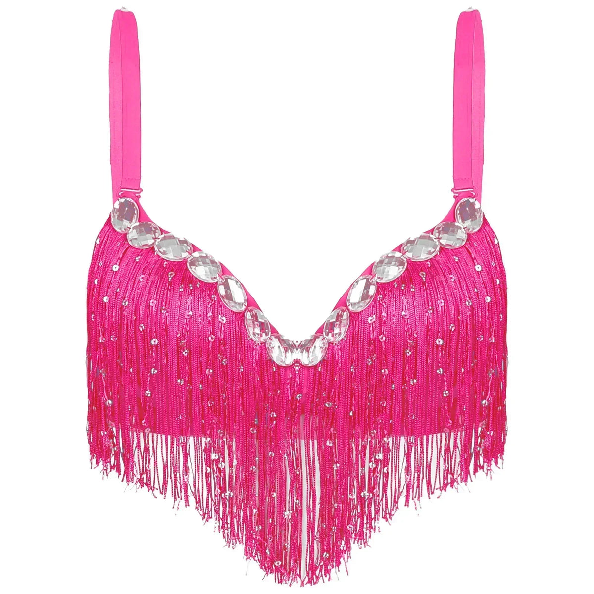 The Stardust Oasis Sirena – Sequined Tassel & Rhinestone Push-Up Belly Dance Bra Top