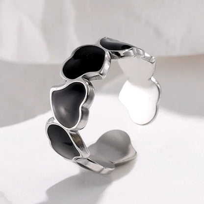 Stainless Steel Black White Heart Rings For Women Gold Color Oil Drip Open Couple Rings Wedding Jewelry Gift Bijoux Femme