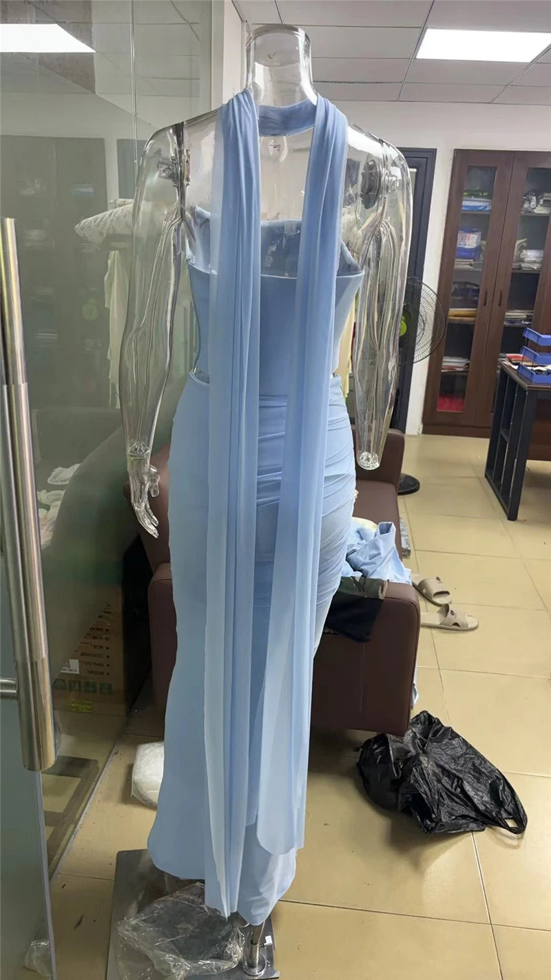 Mozision Wine Red Sexy Two Piece Sets Women Neckerchief Strapless Crop Tops And Maxi Skirt Sets Club Party Skirt Two Piece Sets Luxlife Brands