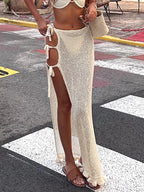 Sexy Summer Knit Cut Out Beach Half Skirt Women Chic Side Slit Lace-up Casual Wrap Skirts 2025 Pool Party Swimsuit Cover Up K249 Luxlife Brands