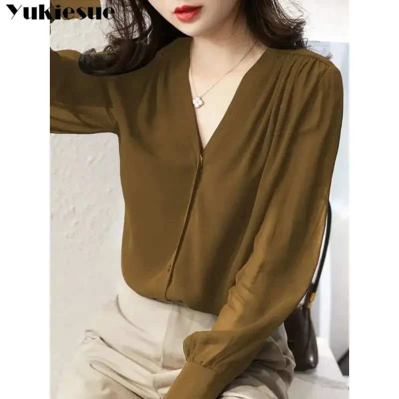 Spring Summer Elegant blouse women Korean Chiffon Shirt Women Long Sleeve Ruffled Women&#39;s shirts and blouses Office Lady Tops