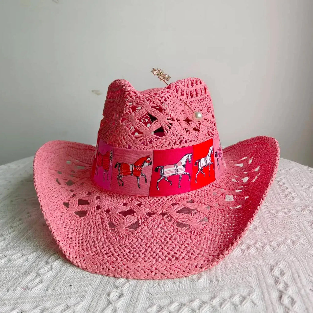 Melesh Western Women's Mint Green Cowboy Hat Straw Cowboy Hat Plasticity Strong Wide Brim Sunshine Beach Western Cowboy Hat