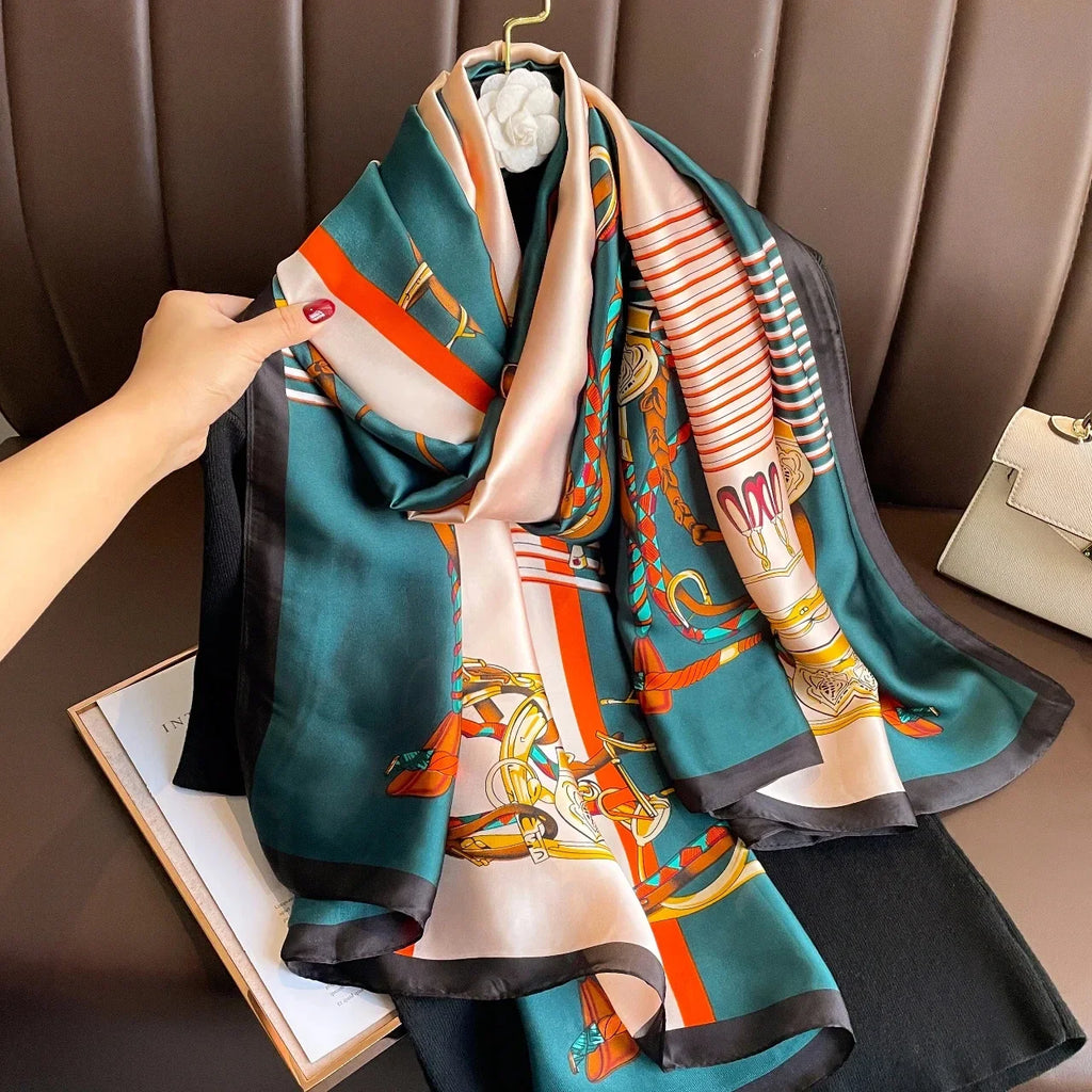 180*90cm Luxury Brand Spring Summer Autumn Women Clothing New Fashion Color matching printed silk scarf lady popular turba
