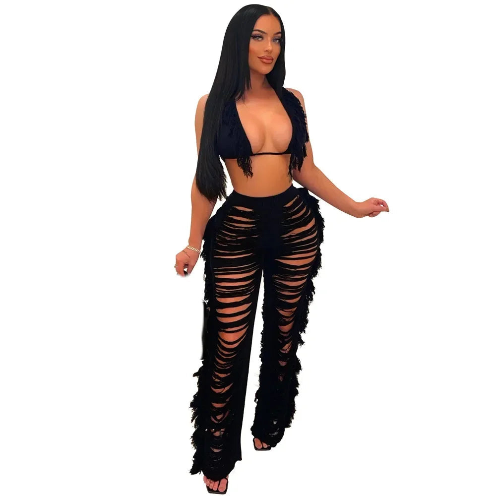Maui Crochet Halter Crop Top & Pants Beach Set Luxlife Brands