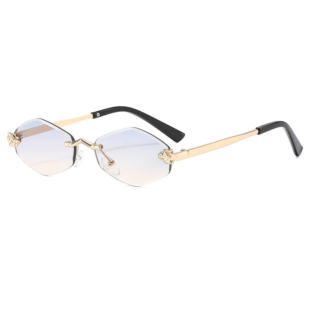 Trendy Rimless Polygonal Sunglasses Stylish Gradient Lens Metal Shades Eyewear Luxury Brand Small Rhombus Vintage Sun Glasses