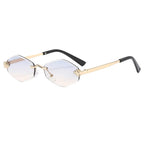 Trendy Rimless Polygonal Sunglasses Stylish Gradient Lens Metal Shades Eyewear Luxury Brand Small Rhombus Vintage Sun Glasses Luxlife Brands