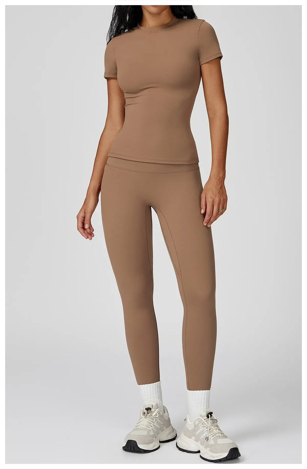 Hearuisavy Women 2 Piece Sport Pants Set Gym Sportswear Workout Short Sleeves Female Push Up Yoga Pants Running Fitness Clothing