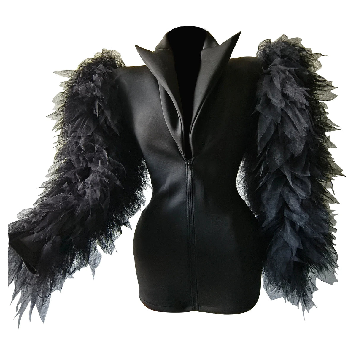 Women's Deep-Frilled Mesh Long-Sleeved Shawl Collar Decked Elegant Blazer Jacket Sexy Party Club DS Birthday Outfits Drag Queen