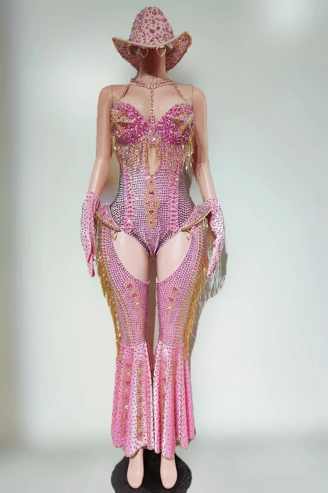 The Stardust Showstopper 4-Piece Rhinestone Ensemble – Luxury Stage Bodysuit & Jumpsuit Set