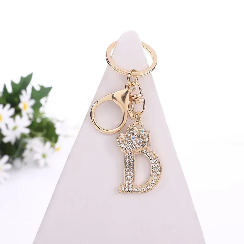 Luxury Crown 26 Letter Metal Keyring Fashion Rhinestone Keychain LUXLIFE BRANDS
