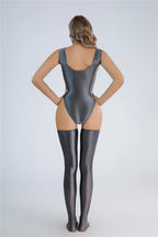 Women Candy Color Oil Glossy Elastic Bodysuit Bodycon Rompers One-piece Swimsuit Silky Tights Satin Backless Shaper Sexy Leotard Luxlife Brands