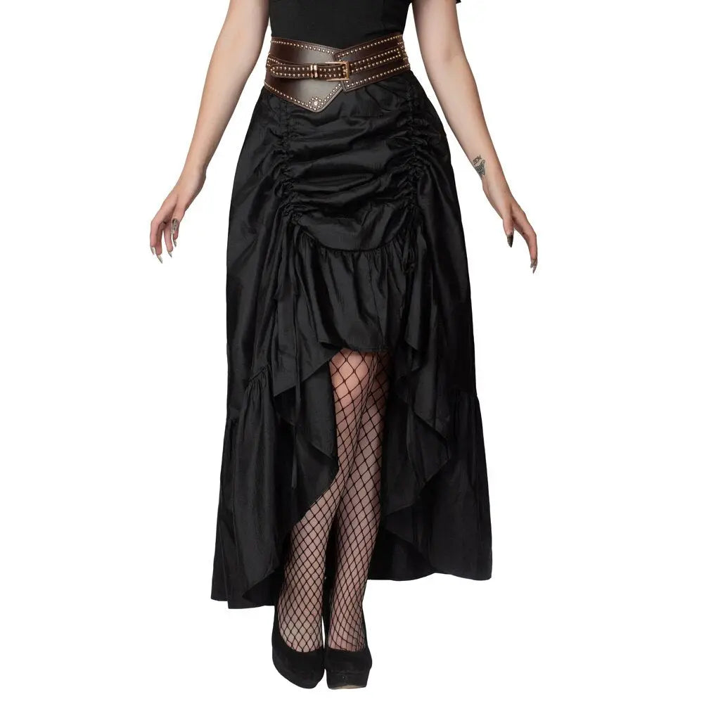 Women Skirt Retro Ruffle Solid Adjustable High Low Skirt Elastic Waist Gothic Skirts Party Club Renaissance Steampunk Skirt Long