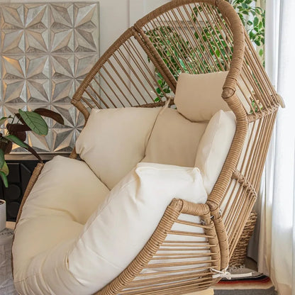 LUXHOME Wicker Egg Chair with Ottoman