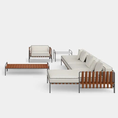 Outdoor stainless steel sofa rattan courtyard villa rain and sun coffee table combination