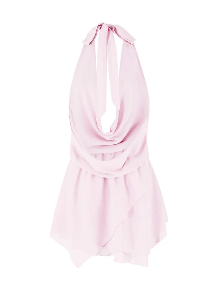 Cassandra Draped Backless Halter Mini Dress
