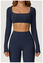 Yoga Shirts Fitness Long Sleeve Women Sport Crop Top Women Square Neck Gym Top Yoga T-Shirt Clothing Casual Quick Dry Sportswear Luxlife Brands