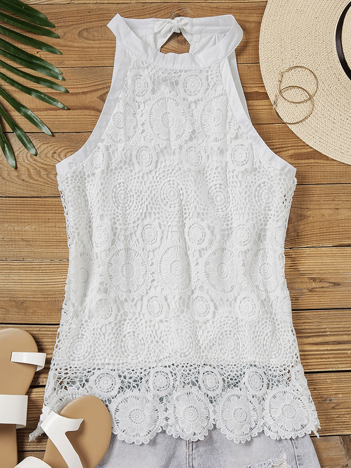 Lace Splicing Halter Tank White Crop Top Sexy Vest Women Solid Basic T-shirts Streetwear Sleeveless Tank Tops Female