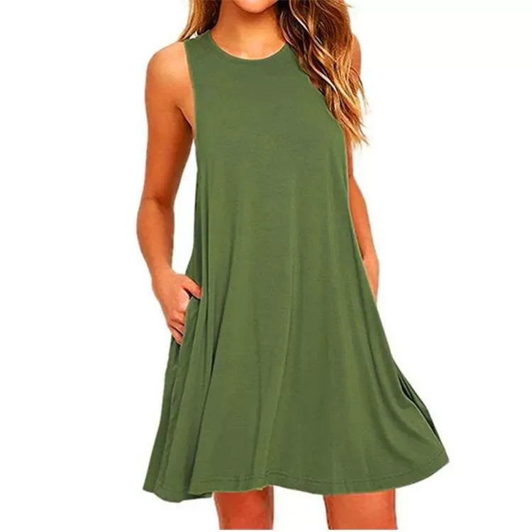 Women's Summer Casual Swing T-Shirt Dresses Beach Cover Up With Pockets Plus Size Loose T-shirt Dress - LUXLIFE BRANDS