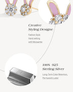 ATTAGEMS S925 Sterling Silver Moissanite Diamond Earrings Enamel Design Rabbit Shape For Women Girls Birthday Gifts Fine Jewelry Luxlife Brands