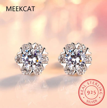 Moissanite Diamond Stud Earrings 18K White Gold Plated Silver Flower Eearring for Brilliant Moissanite Party Jewelry