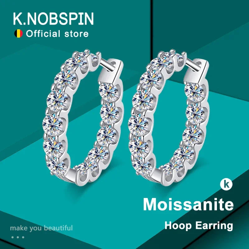 KNOBSPIN 2.6ct D Color Moissanite Earring 925 Sterling Sliver Plated White Gold Hoop Earring for Women Wedding Party Jewelry Luxlife Brands