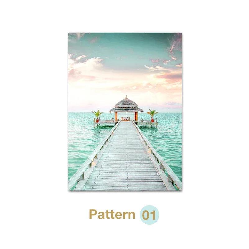 Turquoise Maldives Summer Sea Beach Coconut Tree Wall Posters and Prints Canvas Painting Landscape Picture for Living Room Decor