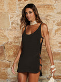 Women's Sexy U Neck Sleeveless Knit Horizontal Stripes Side Cut Out Beach Mini Dress 2025 Summer Beachwear Swimsuit Cover Up K90 Luxlife Brands