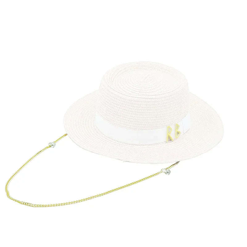 Designer French Elegant Women's Summer RB Letter Straw Hat Wide Brim Breathable Sun Protect Fashionable Beach Vacation Sun Hat
