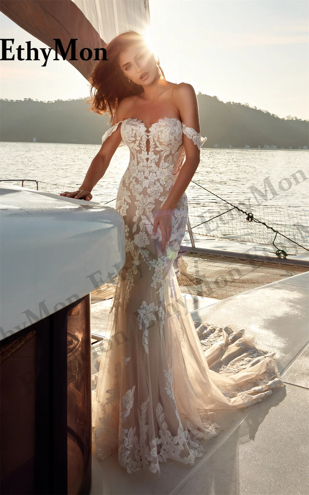 Ethymon Modern Sweetheart Wedding Gown For Bride Off the Shoulder Trumpet Lace Appliques Backless Robe De Mariée Customised Luxlife Brands