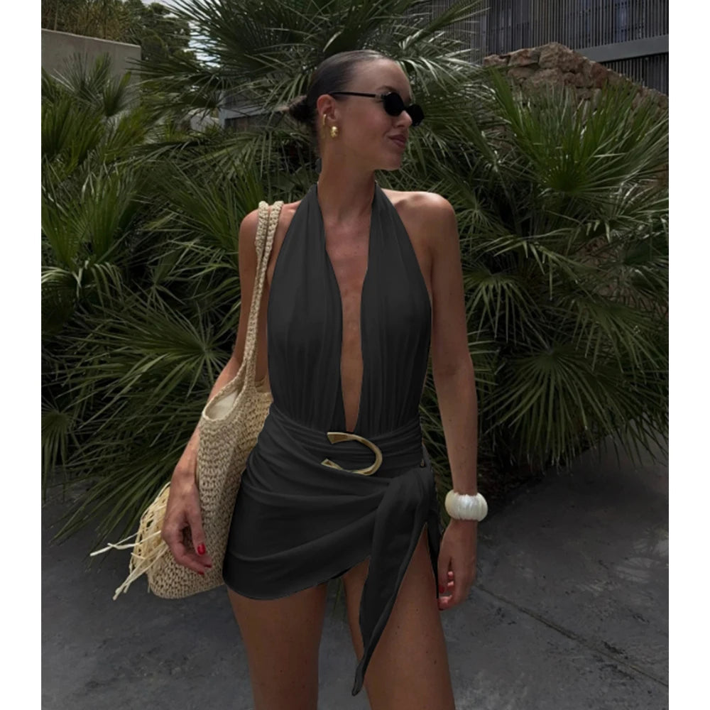 Two Pieces Micro Bikini 2025 Sexy Swimsuit Women Halter Swimwear Biquini Female Solid Bodysuit Bathing Suits Sarong Mini Skirt Luxlife Brands