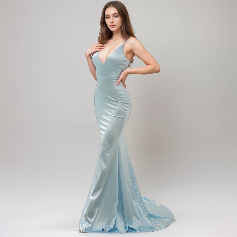 Sexy Deep V neck tie back mermaid silky satin prom dress SelenaHuanStudio
