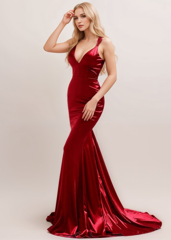 Sexy Deep V neck tie back mermaid silky satin prom dress SelenaHuanStudio