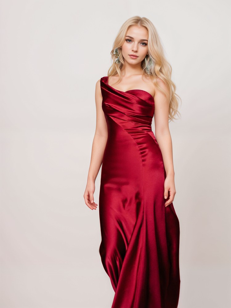 Sexy one shoulder pleated bodice mermaid silky satin prom dress SelenaHuanStudio