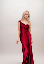Sexy one shoulder pleated bodice mermaid silky satin prom dress SelenaHuanStudio