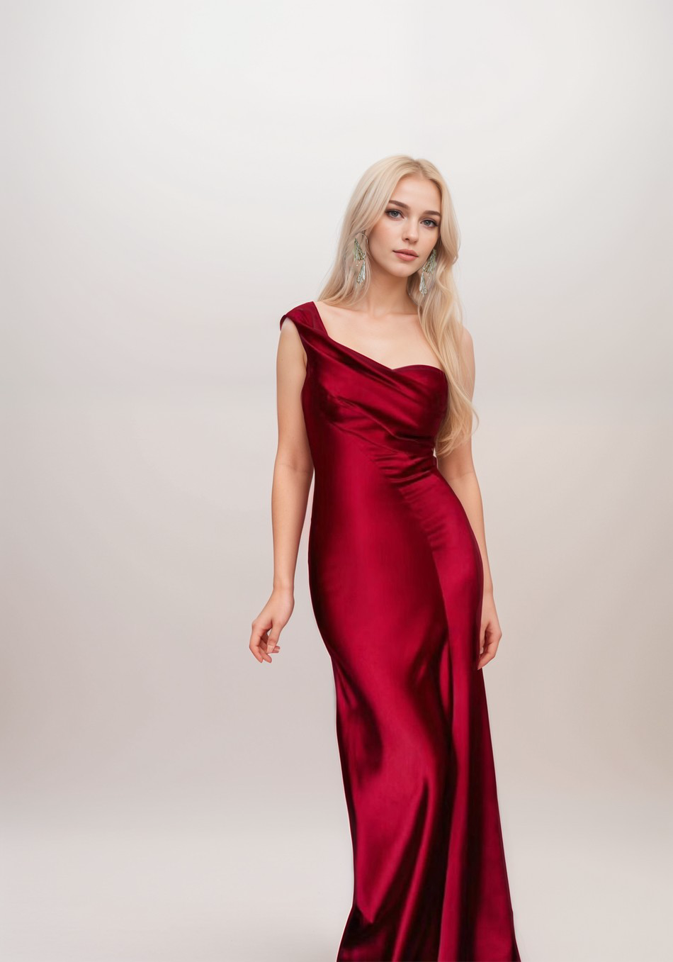 Sexy one shoulder pleated bodice mermaid silky satin prom dress SelenaHuanStudio