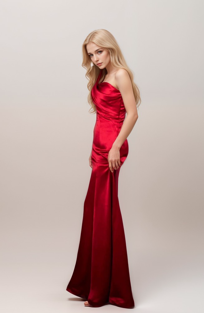 Sexy one shoulder pleated bodice mermaid silky satin prom dress SelenaHuanStudio