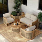 Nordic Hotel Villa Outdoor Sofas Garden Furniture Waterproof PE Hotel Villa Garden Rattan Aluminum Teak Wood Sectional Sofa Set Luxlife Brands