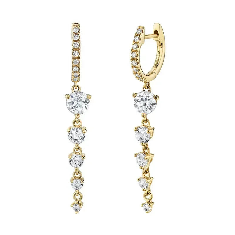 Luxury white crystal zircon earrings 925 sterling silver ear needles Hoop gold earrings For women Fashion Luxury Wedding Jewelry