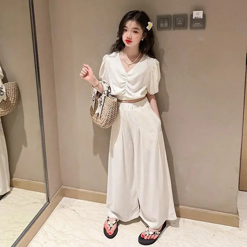 LUXKIDS Summer Wide Leg Pants & Vest Set 10 12 16 Years