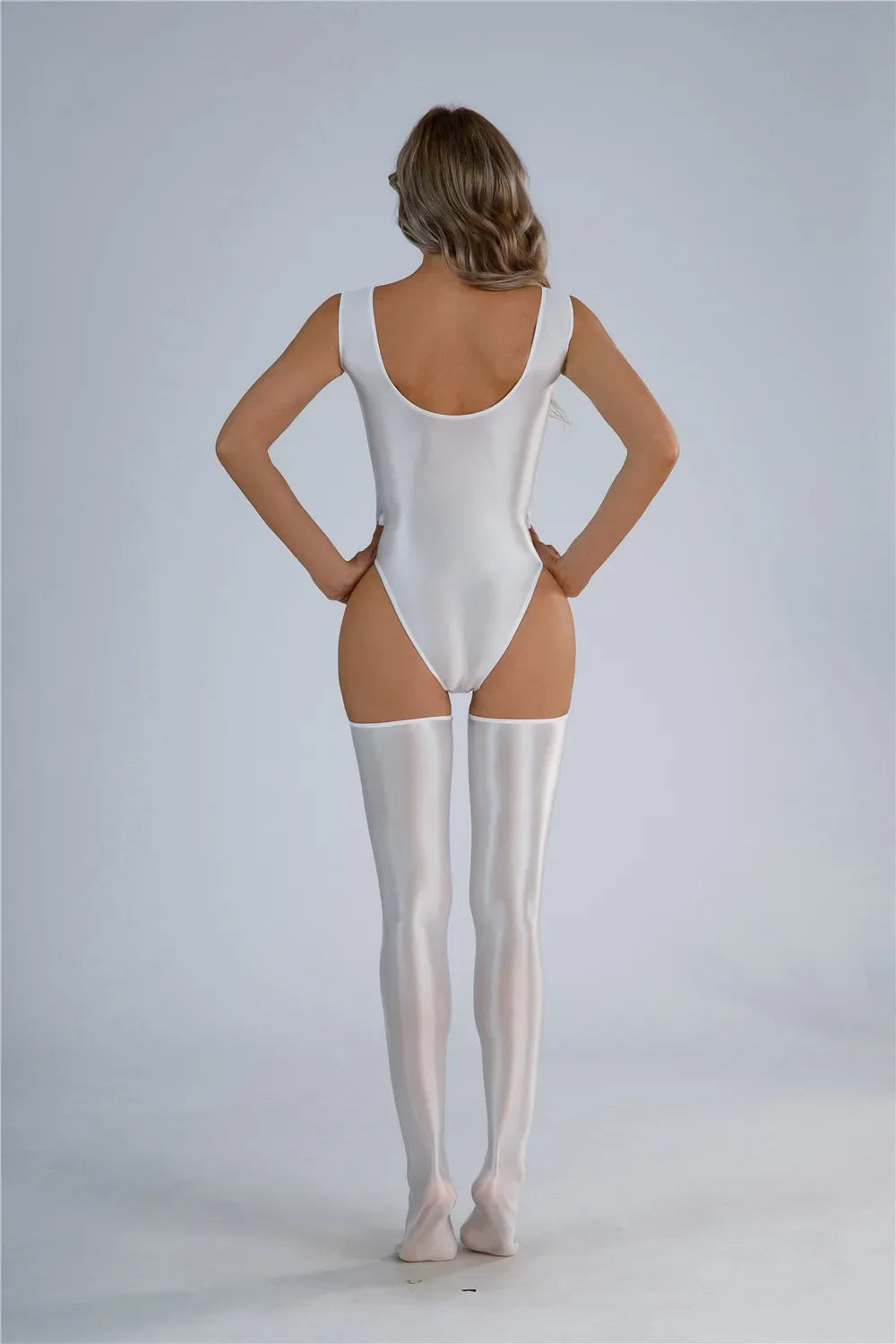 Women Candy Color Oil Glossy Elastic Bodysuit Bodycon Rompers One-piece Swimsuit Silky Tights Satin Backless Shaper Sexy Leotard