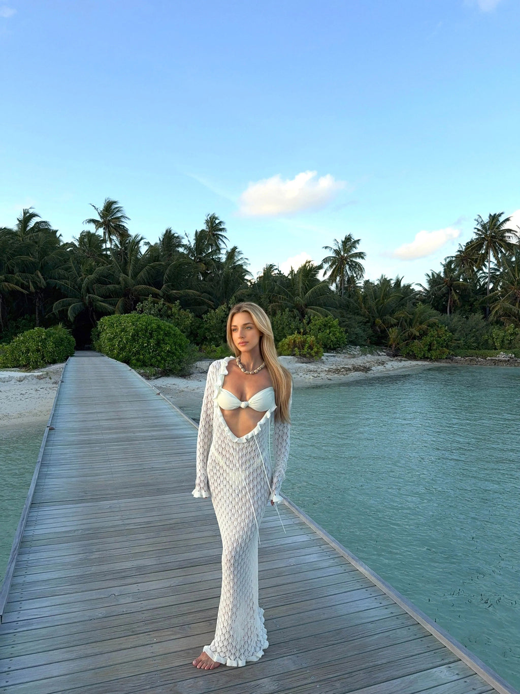 Sexy Frill Big V Neck Hollow Out Long Sleeve Maxi Dress Summer 2025 Feminine Swimwear Bikini Cover Up Women Holiday Outfits K221 Luxlife Brands