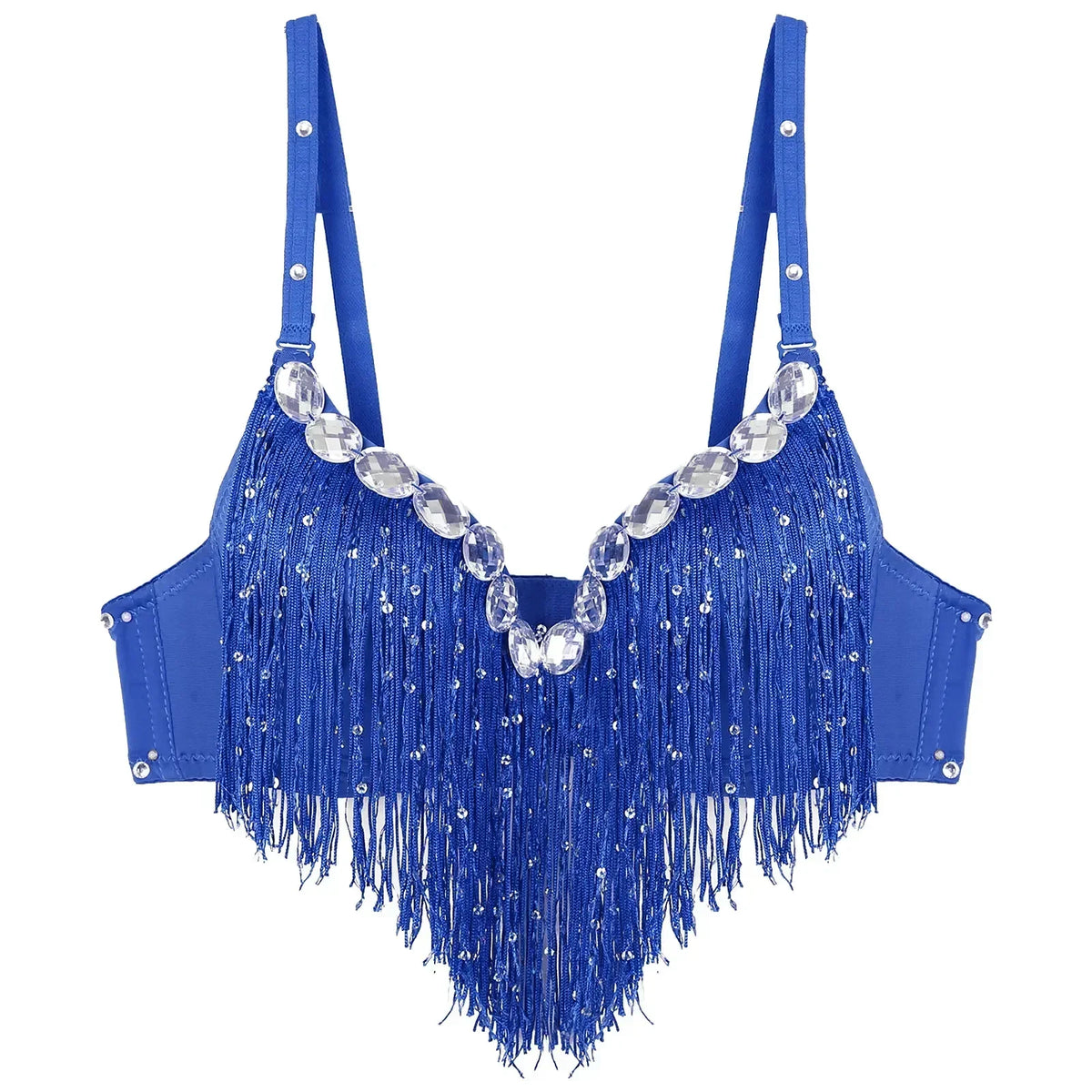 The Stardust Oasis Sirena – Sequined Tassel & Rhinestone Push-Up Belly Dance Bra Top