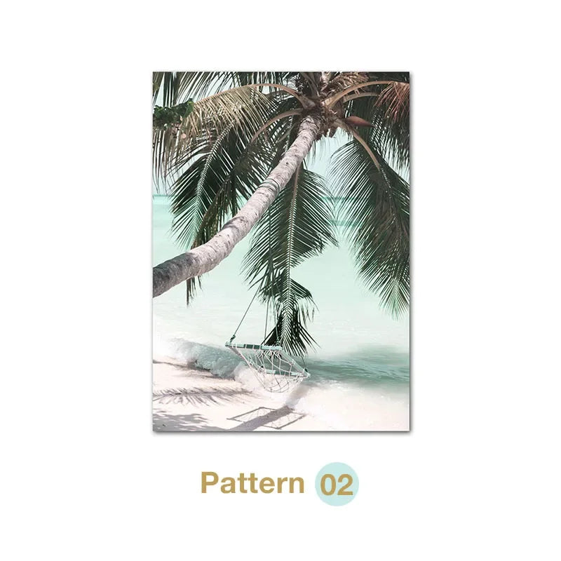 Turquoise Maldives Summer Sea Beach Coconut Tree Wall Posters and Prints Canvas Painting Landscape Picture for Living Room Decor